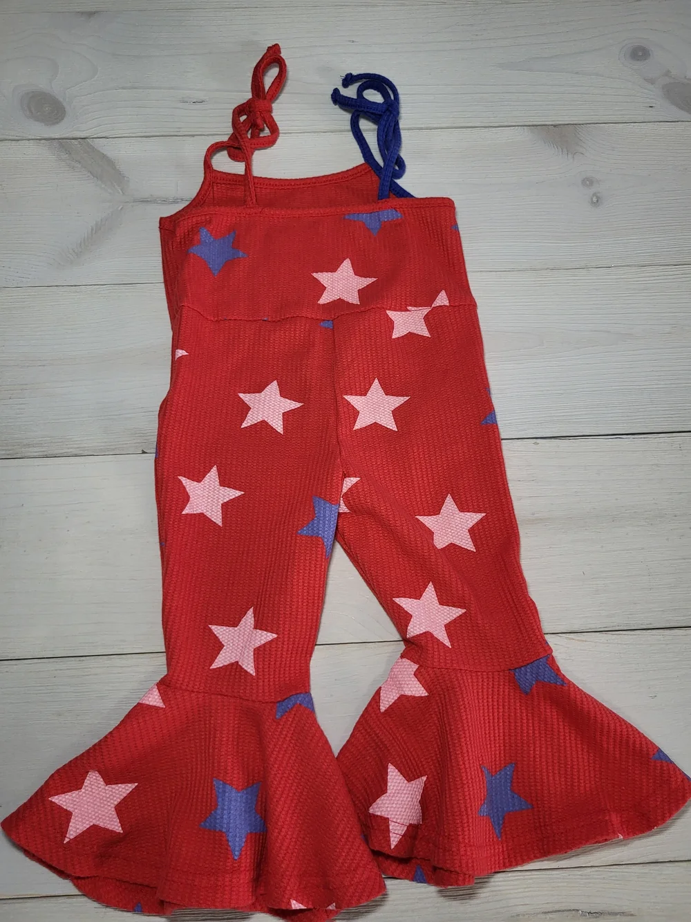 Girl's Baby USA Romper Star Bell Bottoms Cotton Waffle Knit Toddler Jumpsuit.